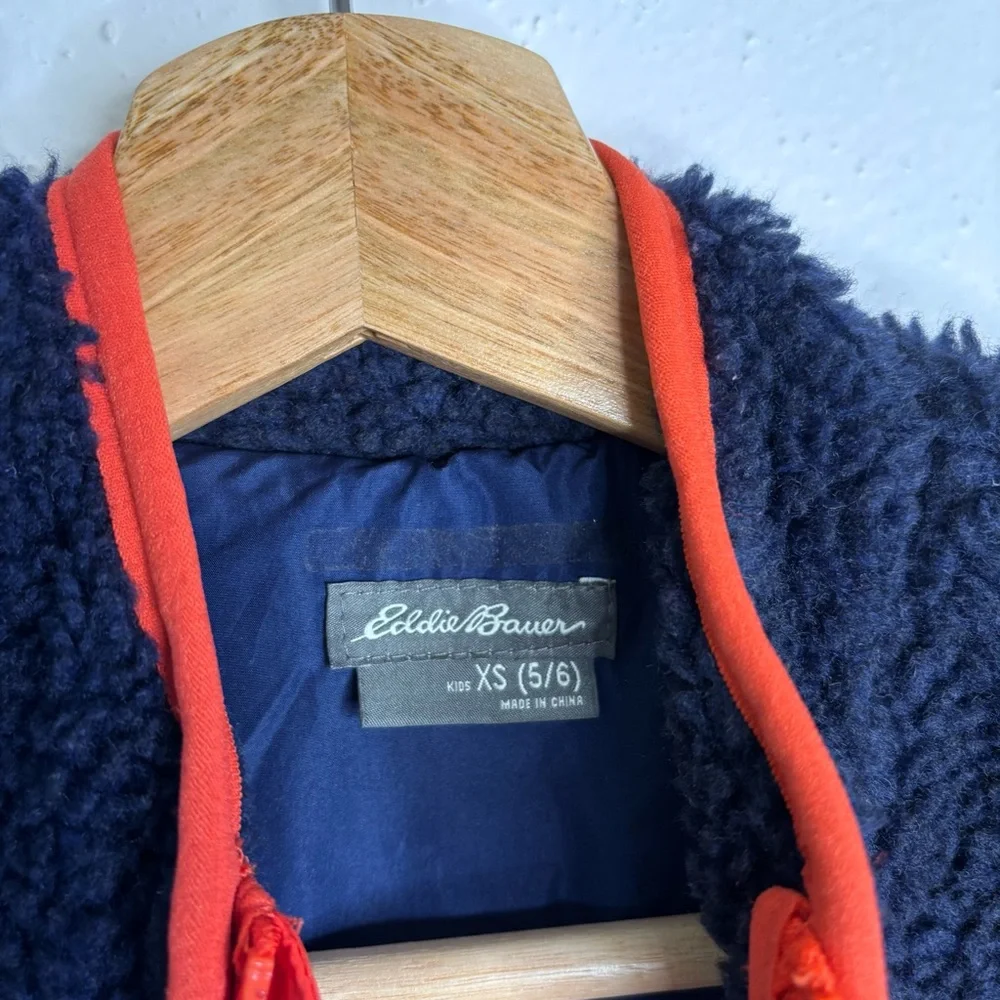 Eddie Bauer Navy Sherpa Fleece Jacket Size XS 5/6 EUC
